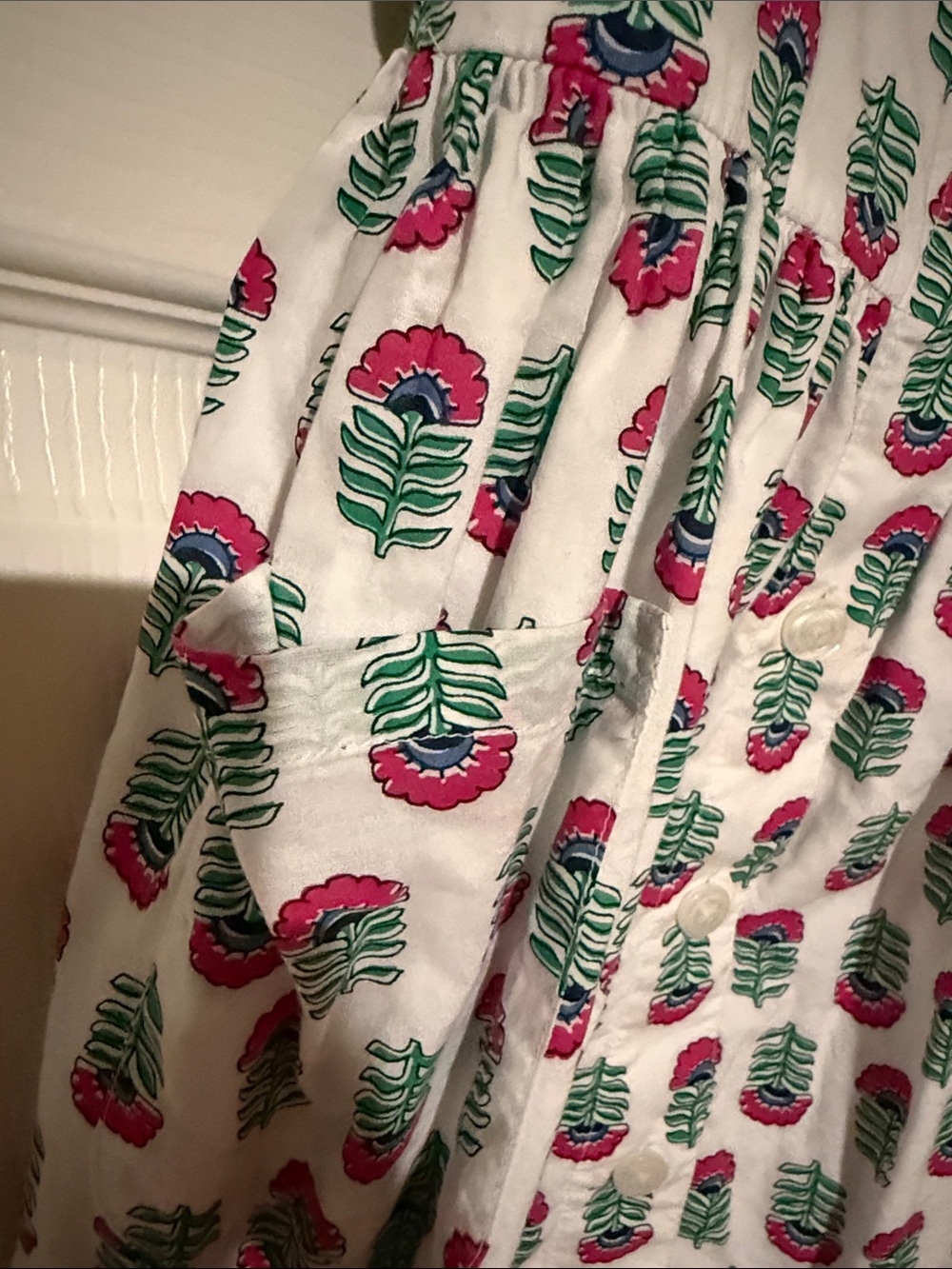 Crewcuts White Cotton Dress with Pink & Green Floral Print - Picture 5 of 6
